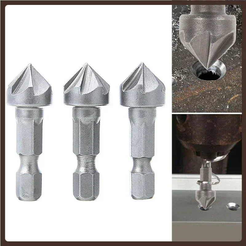 

1pcs Countersink Drill Bit Set 1/4'' Hex Shank 5 Flute Chamfering Tool Woodworking Hole Opener Countersink Drill Chamfering Cutt