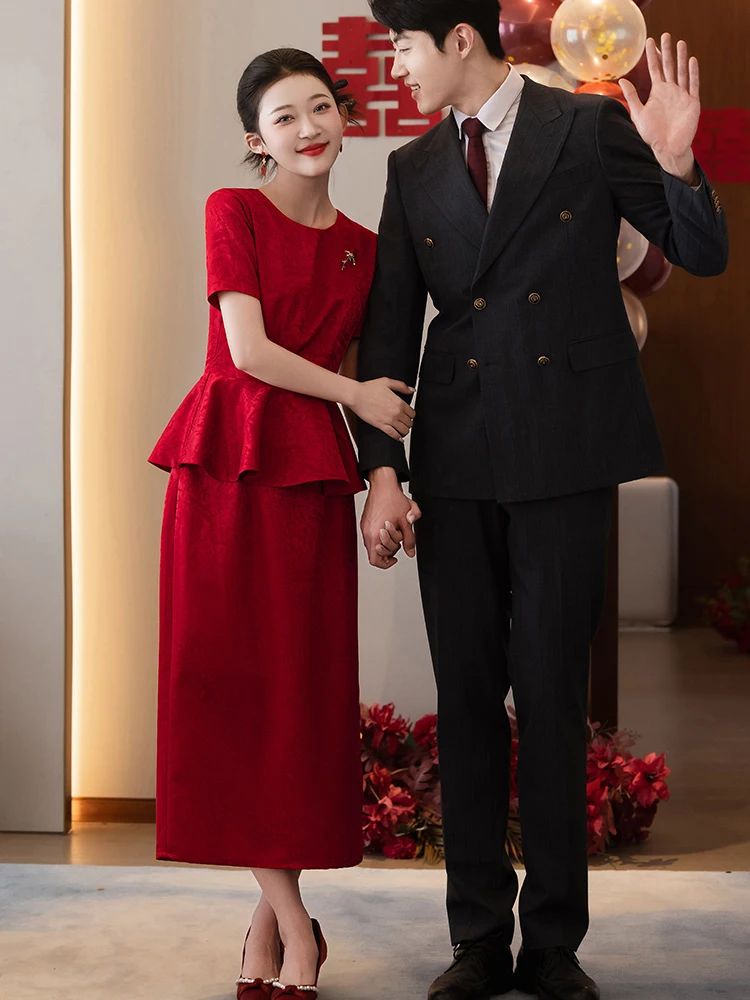 

Red Qipao Wedding Dr Set New Chinese Sle National Trend Bridesmaid Casual Wear Return Home Gift for Women