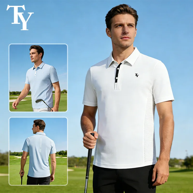 

TY Men's Summer Breathable Sun Protection Golf Polo Shirt Quick Dry Anti Wrinkle T Shirt