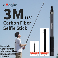 aMagisn 1.2M/3M Invisible Selfie Stick Freely Retractable Carbon Fiber Extended Monopod For Gopro/Insta360 X3 X4 X5 Accessories