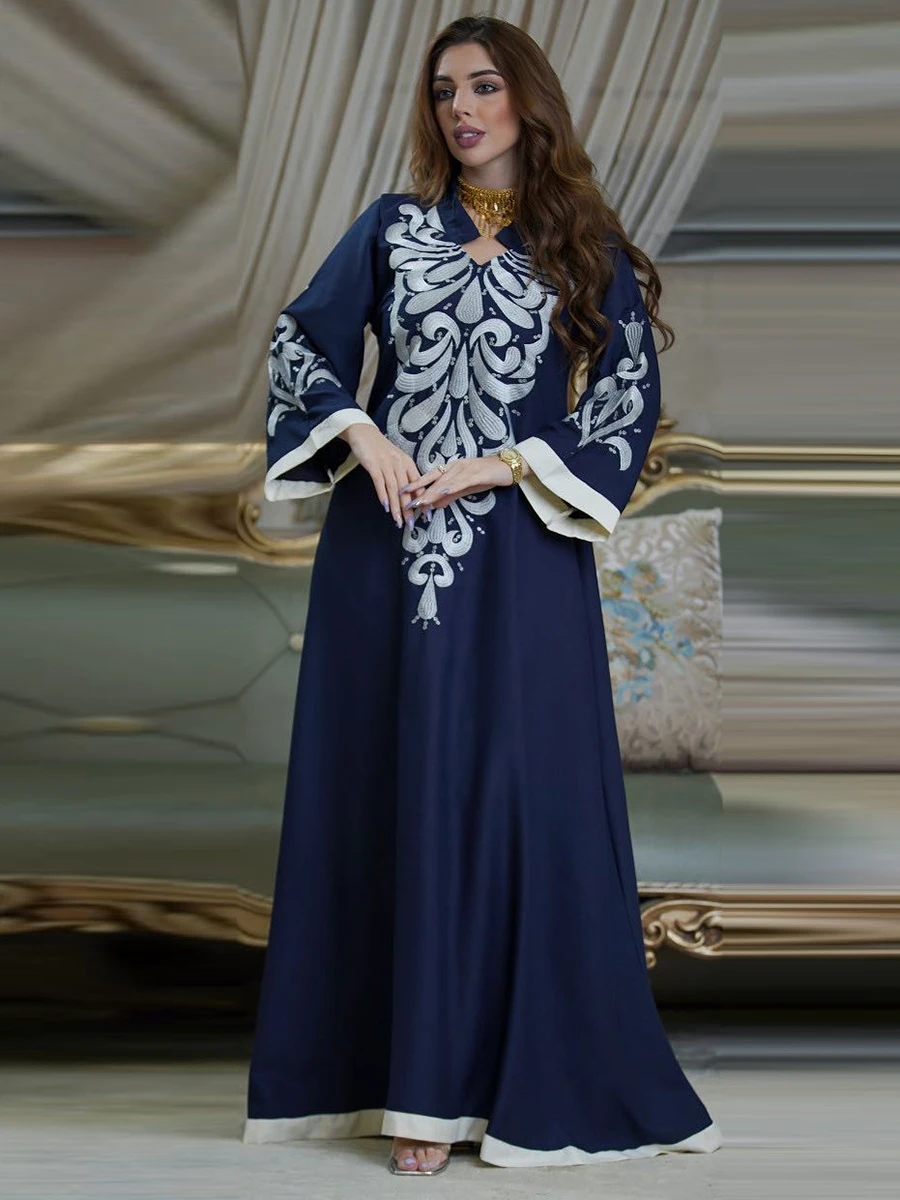 Abaya – Robe brodée à manches longues pour femmes, style musulman, dubaï, Kaftan marocain, Islam Oman