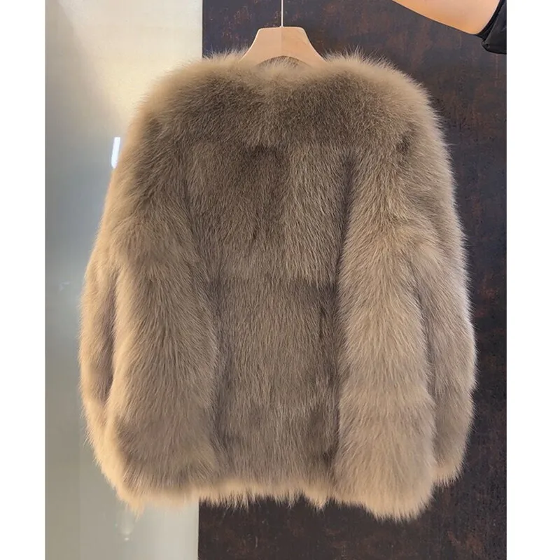 2025 outono e inverno nova feminina imitação de pele de raposa casaco moda manga longa com decote em v grosso quente jaqueta de pele feminina outerwear t777