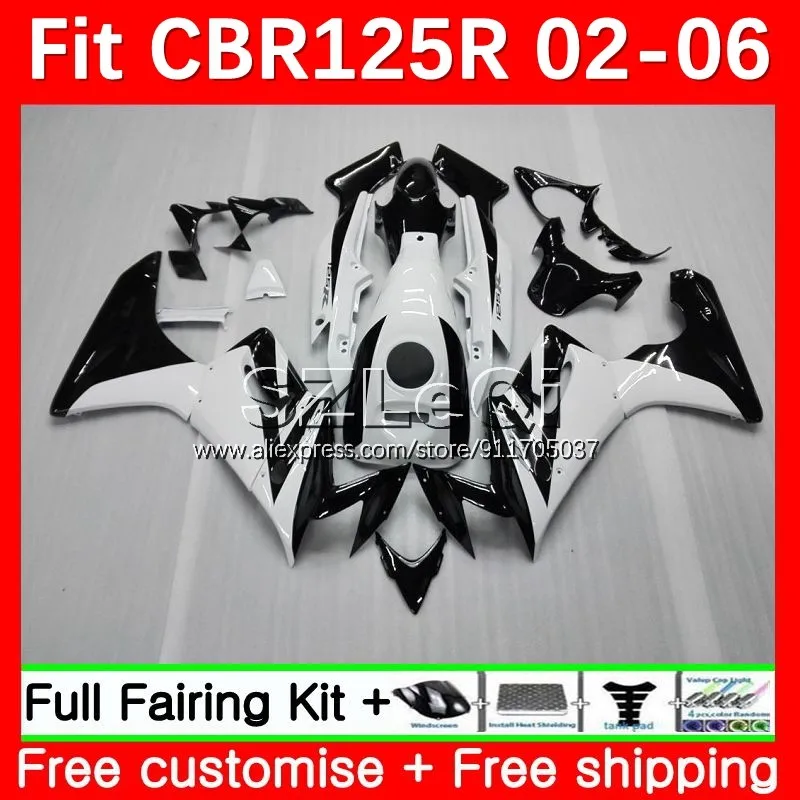 Body Kit For HONDA CBR125R CBR125RR CBR 125CC 125R 02 03 04 05 06 22No.12 CBR-125R White black 2002 2003 2004 2005 2006 Fairing