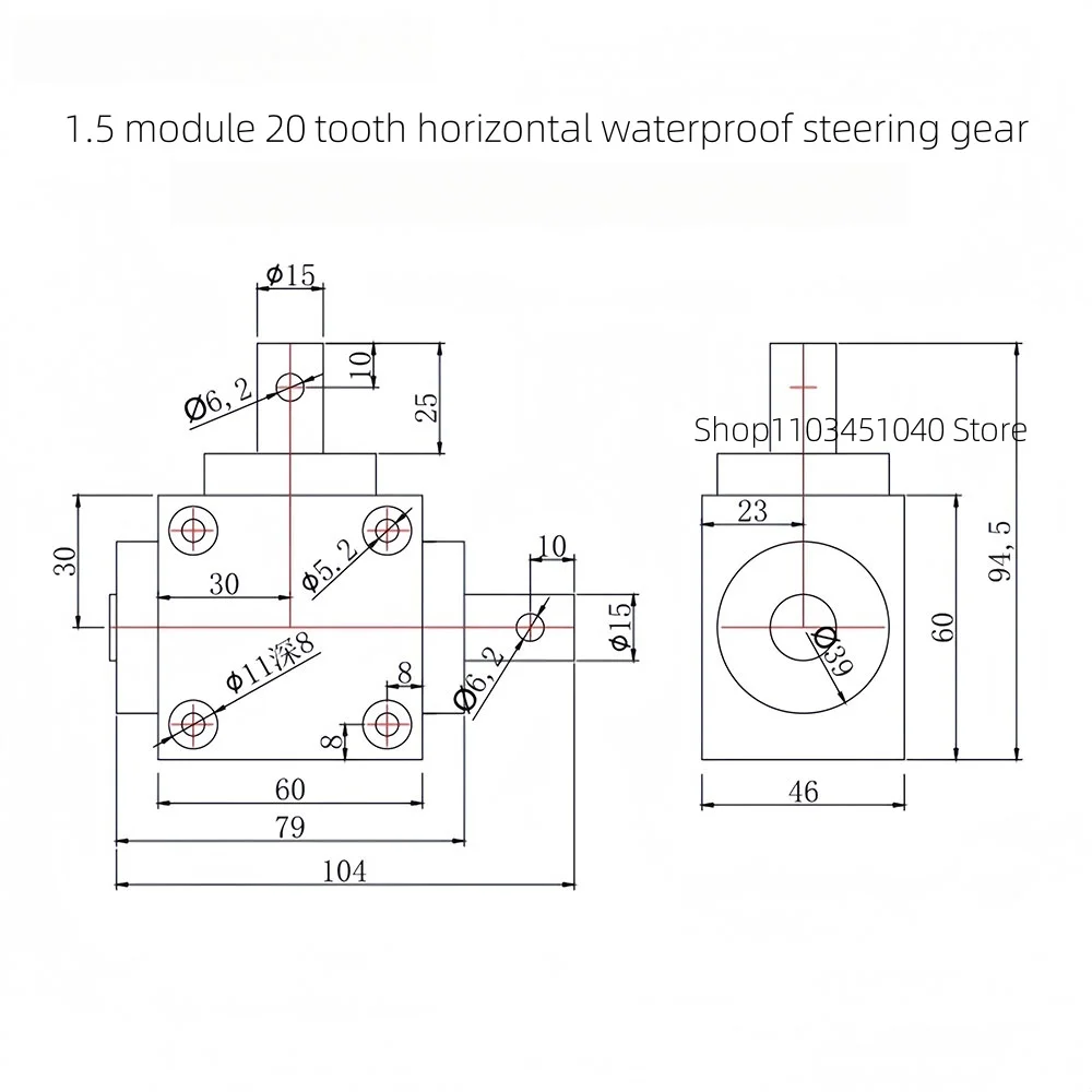 Engrenagem de direção à ângulo reto à prova d'água, caixa de velocidades de superfície de dente duro de alumínio, molde 1.5, 20 dentes, horizontal, à prova d'água