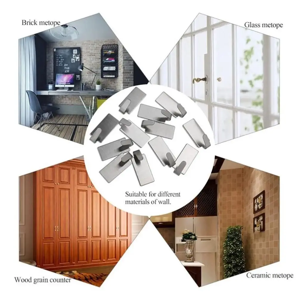 1/6Pcs Self Adhesive Stainless Steel Hook Small Wall Hanger Hook Bathroom Organizer Towel Rack Multi-purpose Kitchen Hook