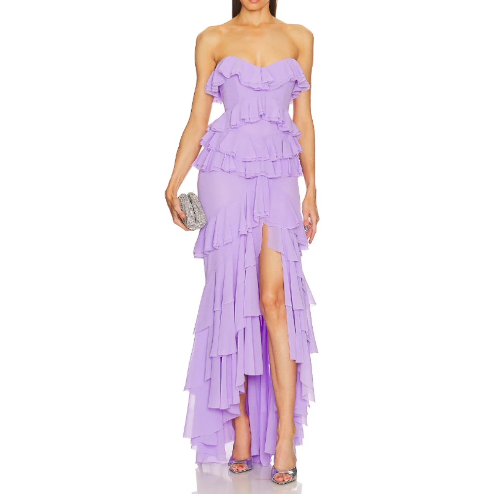 

Purple Strapless Pleated Prom Dress Chiffon Sweetheart Sleeveless Ankle-Length Evening Dress 2025 Side Split Formal Party Gowns