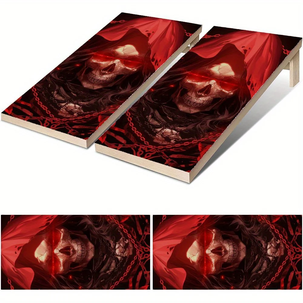 Blood Colored Reaper Waterproof Cornhole Board Vinyl Wraps, PVC Outdoor Game Board Design, Perfect for Sports & Leisure Activiti