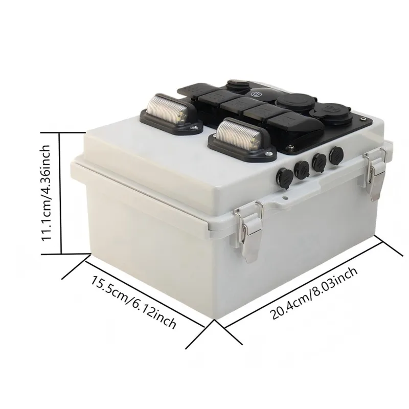 ABQB-Power Outlet Port 12V Rocker Switch Waterproof Box 5+ 4 Gang LED Toggle Switch Panel With Breaker For Automotive RV Boat