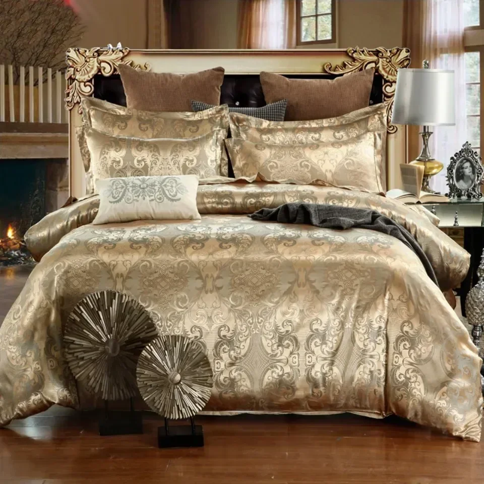 Luxury Jacquard Silver Duvet Cover Set King Queen Full Double Twin Single Size Bed Linen Set