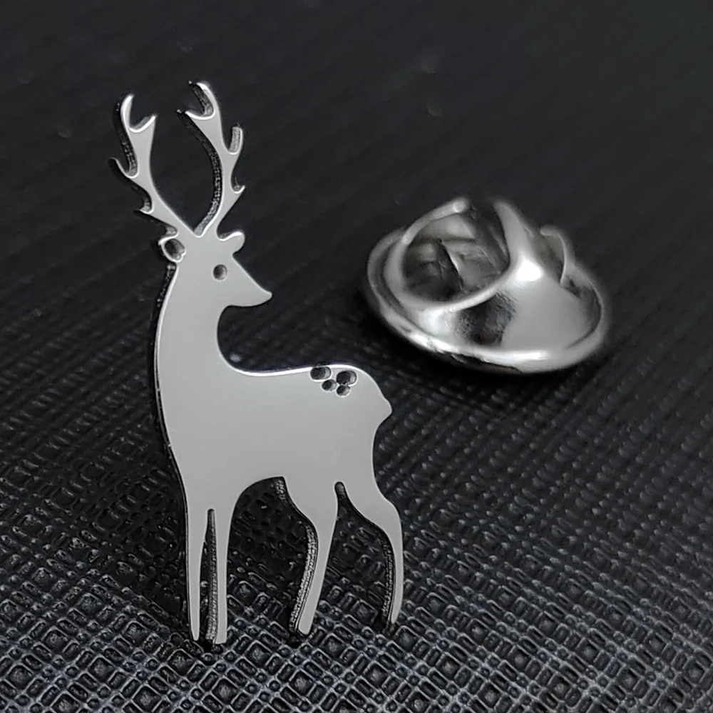 Stainless Steel Deer Brooch Men\'s Shirt Suit Lapel Pins Cute Animal Jewelry Silver Gold Black Color Metal Badge Accessories