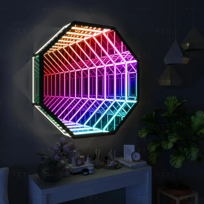 

Modern new arrival decorative Polygon mirror wall lights smart home bedside magical color changing wall lamps