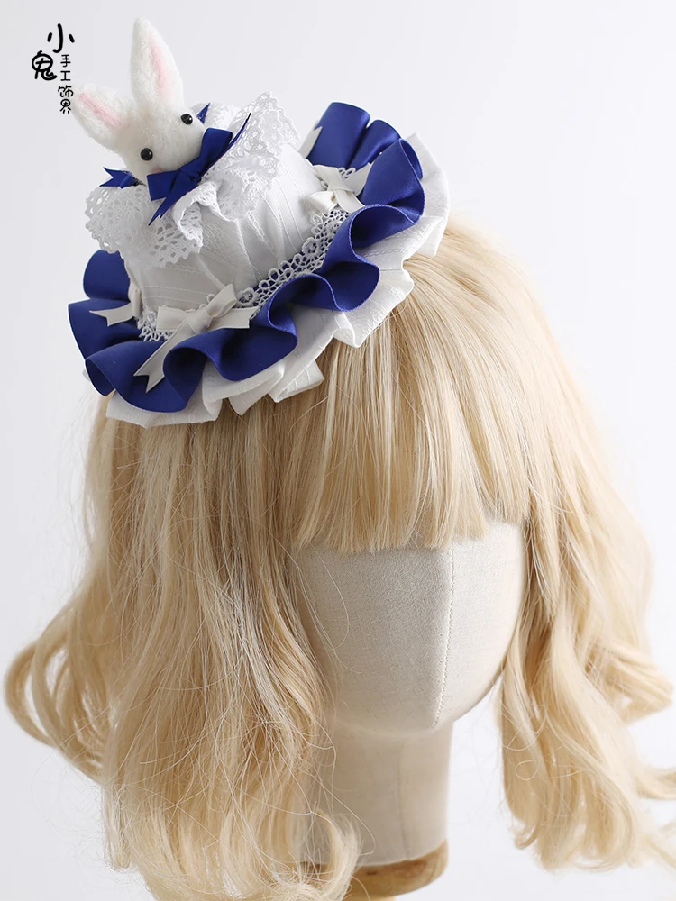 Original God cos Blue small object top clip flat hat lolita small top hat top clip headdress