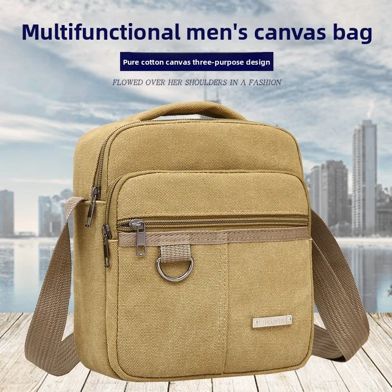 

Casual Canvas oulder Bag for Men Busin Outdoor Crossbody Bag Single Strap Zipper Closure Soft Handle Vertical Square ape