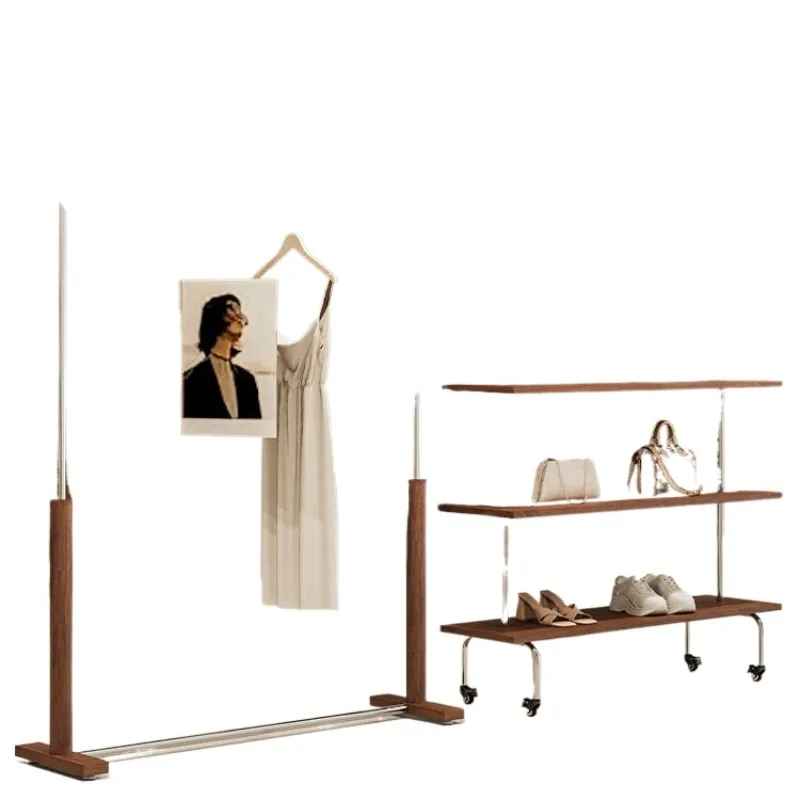 Women's clothing store display rack, floor-to-ceiling antique stainless steel hanger