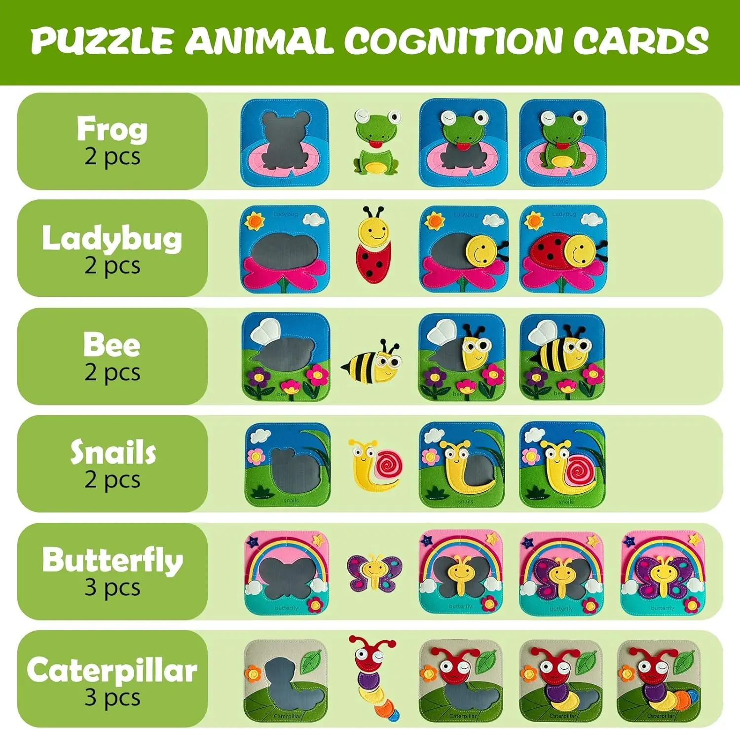 Toddler Puzzles 6-in-1 Soft Felt Insect Puzzles for Toddlers Montessori Educational Baby Puzzles Set for Boy Girl Babies Gifts