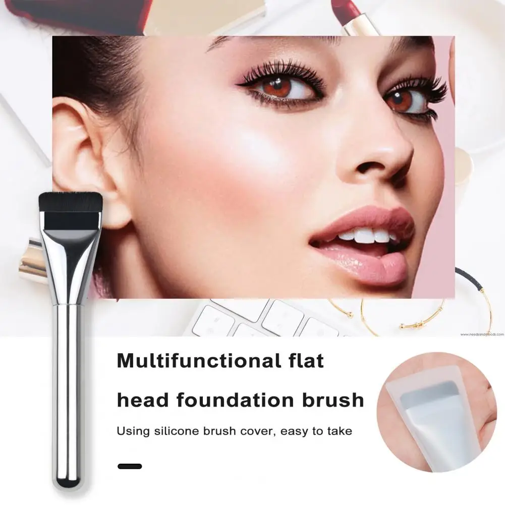 Non-shedding Makeup Brush Set Smooth Application Silver Masque Brush Trace-less Foundation Makeup Brush with Silicone for Easy