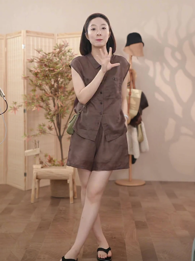 

High-End Casual Sportswear Set Women's Summer 2026 Sleeveless Shirt Top Shorts Two-Piece Set Design Sensation La La Shang