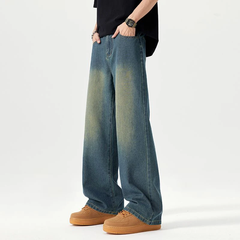 

2025 Summer New Casual Denim Jeans Male Fashion High Street Solid Color Jeans Vintage Loose Straight Wide Leg Cotton Jeans