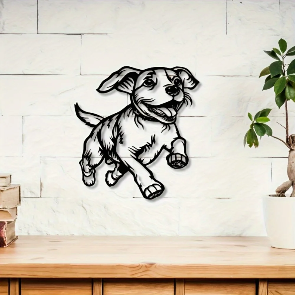 1 قطعة آرت ديكو تشغيل الكلب جدار الفن المعدني، النحت الحديث الإبداعي، ديكور شرفة الفناء الداخلي والخارجي، ديكور المنزل الفريد #5