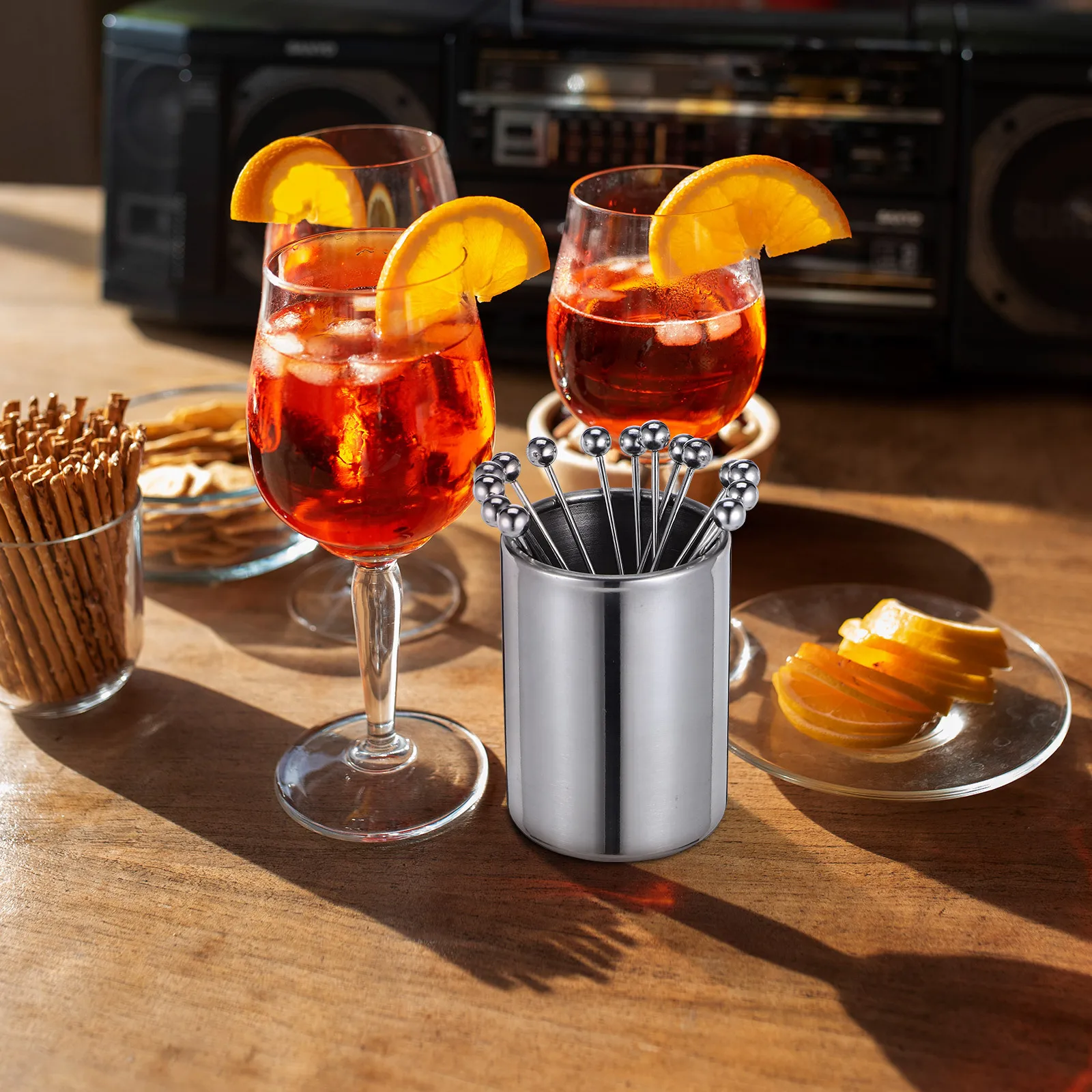 

Cocktail Picks Set Metal Appetizer Picks Olive Fruit Toothpicks Reusable Stainless Steel for Barbecue Dessert Drinks Holder