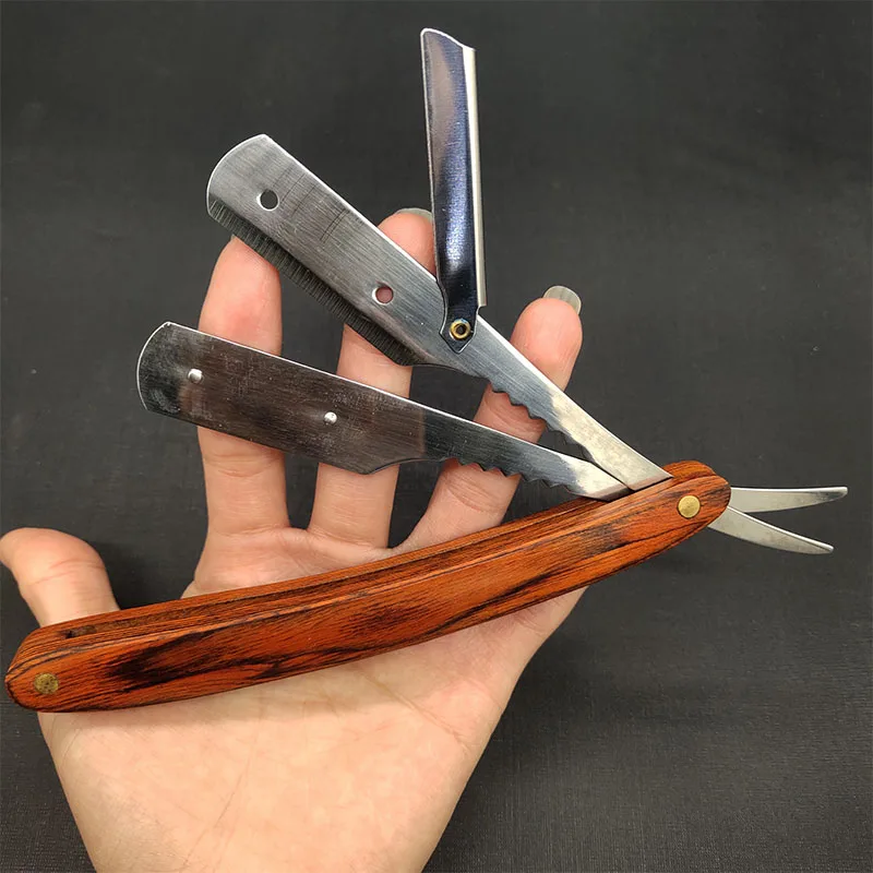 수동 목재 손잡이 면도 면도기 남성용 면도기 클래식 전문 이발사 면도기 면도날 면도날 면도날