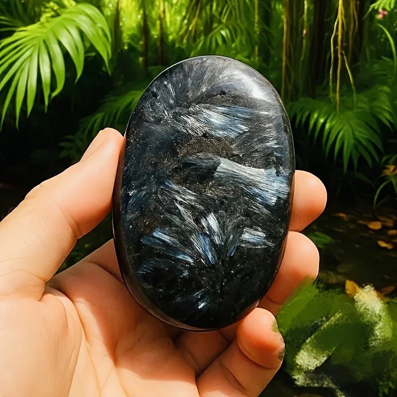 1pc Astrophyllite Palm Stone, Solid, Polished, Blue and Golden Firework Stone, for Healing Crystals Home Decoration