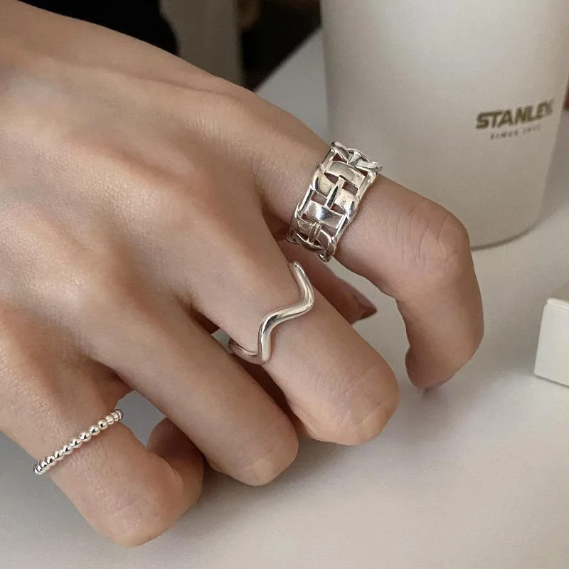 PANJBJ 925 Sterling Silver Wide Geometry Ring for Women Vintage Hollow Punk Trend Ins Jewelry Party Gift Dropshipping Wholesale