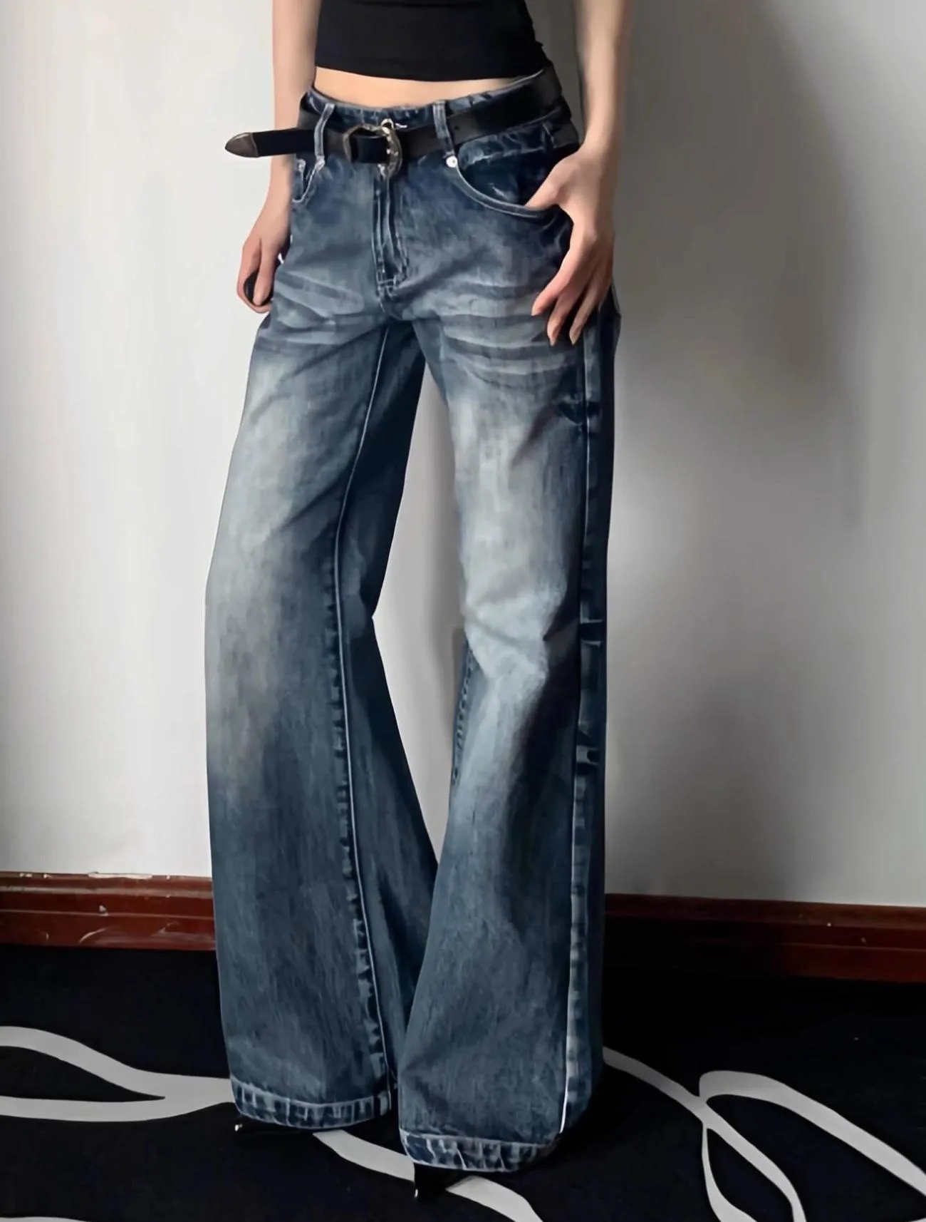

Women High Waist Wide Leg Baggy Denim Pants American Vintage Flare Jeans Subculture Harajuku 2000s Streetwear Casual Trousers