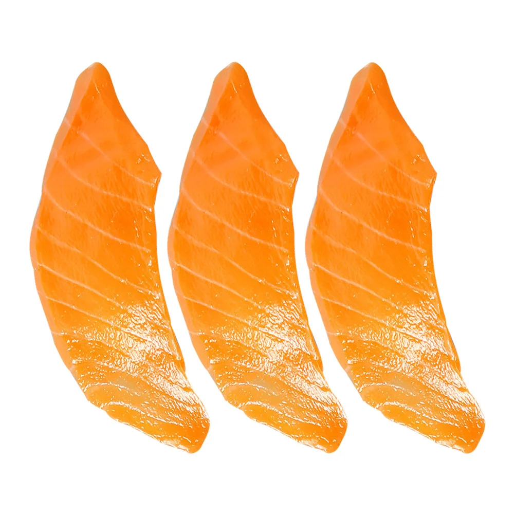 3pcs 인공 연어 조각 실물 같은 시뮬레이션 가짜 음식 주방 장식 레스토랑 소품 홈 슈퍼마켓을위한 학습 도구