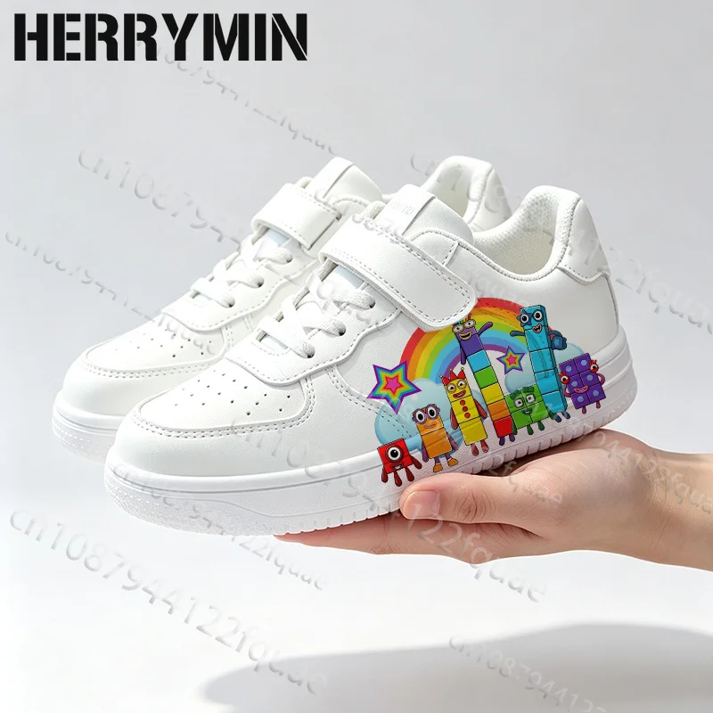 Picture 5: N-NumberS B-Blocks Colorful Cartoon Rainbow Print Youth Student White Flat Shoes Solid Color Sole Walking Footwear