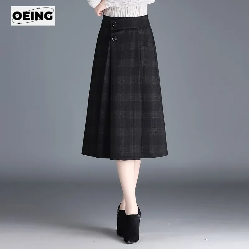 

Woolen Plaid Skirt for Women Autumn Winter Thick High Waist Slim Casual Elegant Vintage Pleated A-line Skirts Office Lady A6899