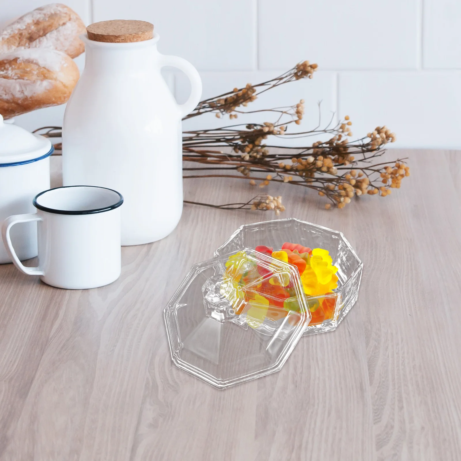 

Covered Candy Bowl Glass Storage Jar with Lid for Home Office Hotel Use Transparent Food Container for Snacks Desserts Fruits