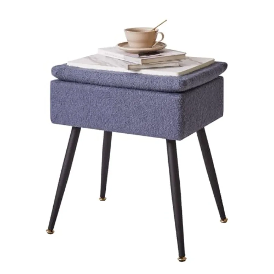 

Пуфик-оттоманка с отсеком для хранения, синий, 15.7"x11.8"x18.1", из плюшевой ткани Teddy Vel, для дивана и кресла