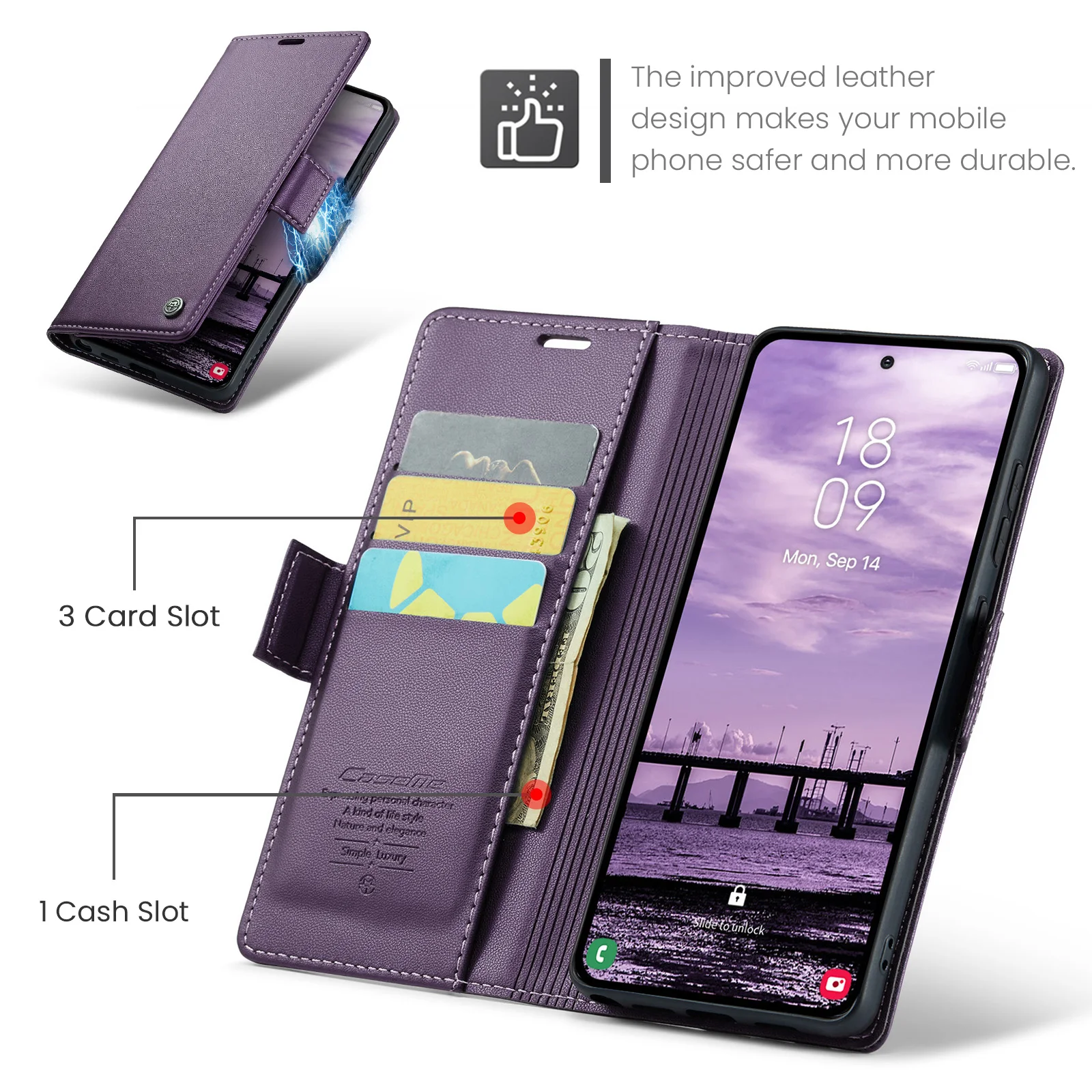 

CaseMe-023 Flip Case For Samsung Galaxy S26, S26Plus, S26Ultra, Wallet PU Leather Case Stand Cover Card Pocket,Wireless Charging