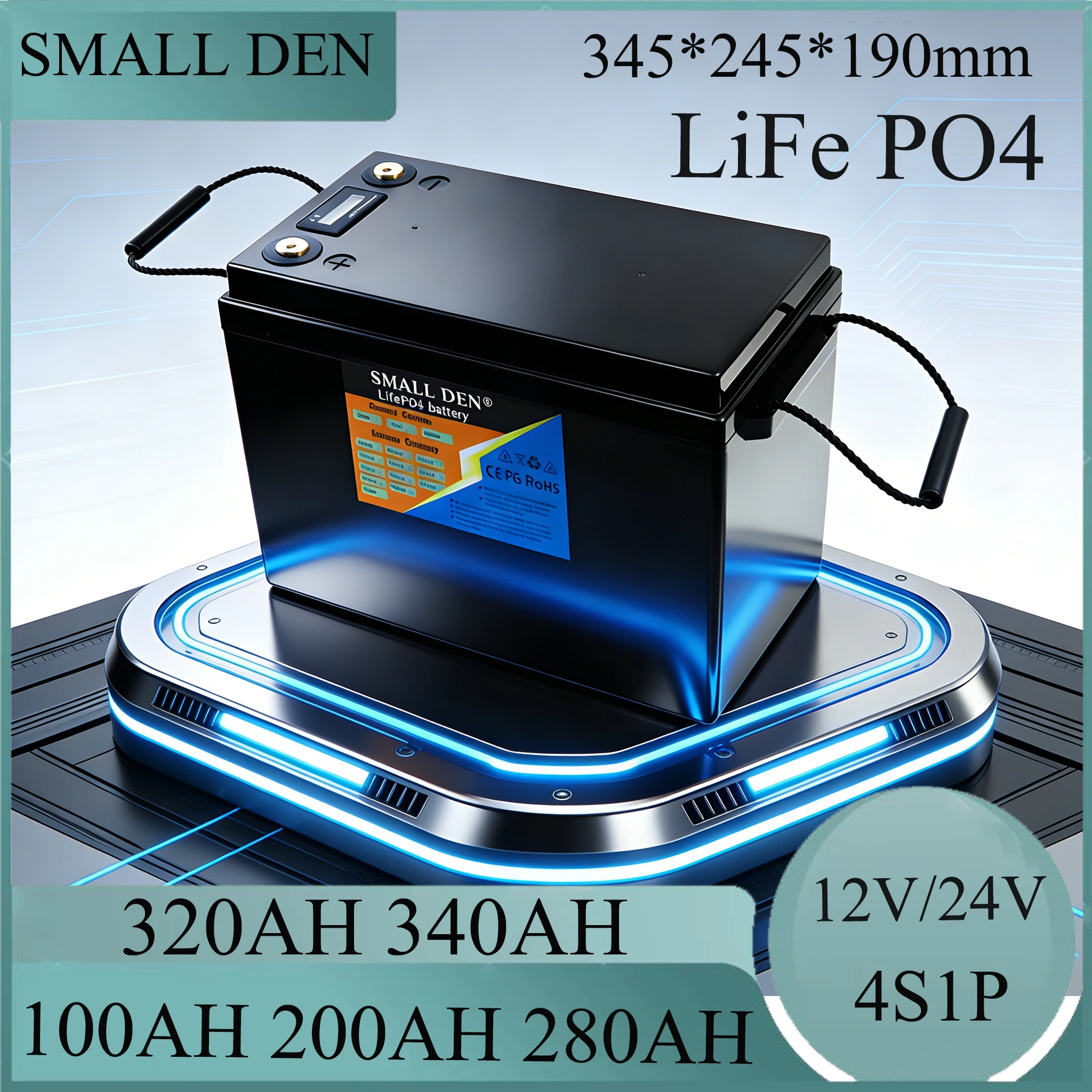 12V /24V 340Ah 280Ah 200AH 100Ah  lithium iron phosphate battery 100A BMS for camping vehicles off-road solar and wind energy