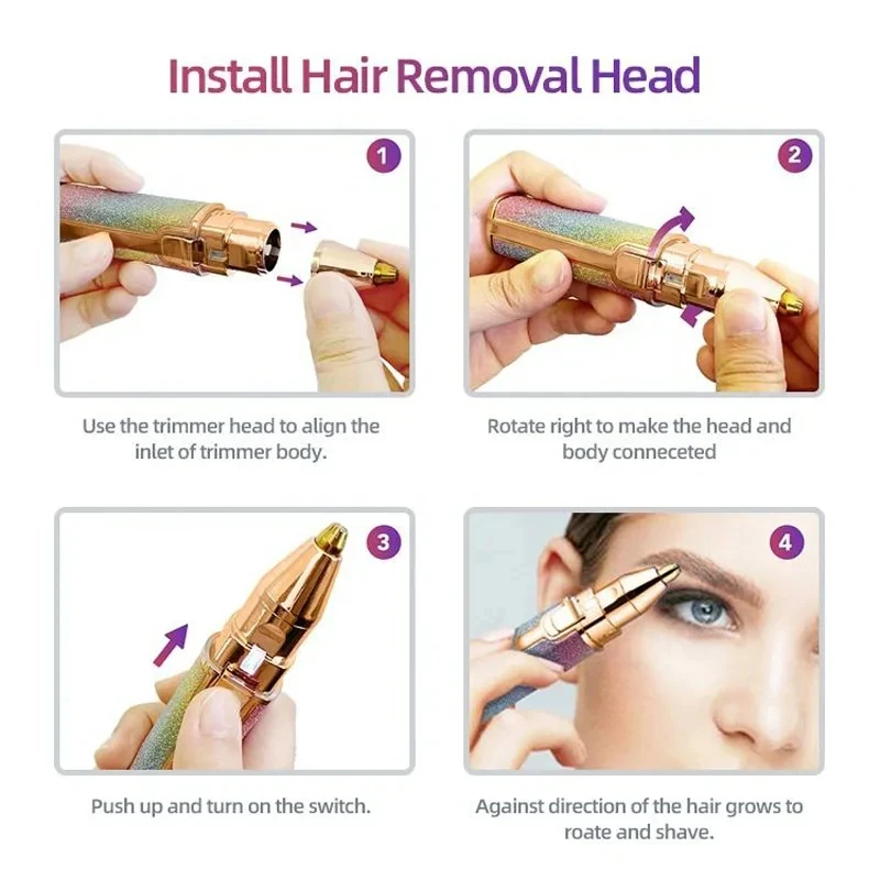 2-in-1 Electric Facial Hair Remover with LED Light, Painless Eyebrow Trimmer & Shaver for Smooth Gentle Hair Removal