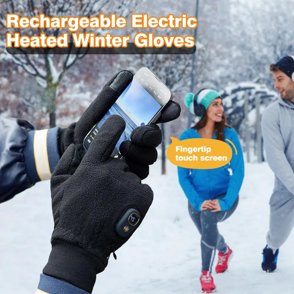 

USB Electric Heated Gloves Winter Outdoor Sports Skiing Warm Gloves Waterproof Anti-Slip Motorcycle Cycling Gloves Touch Screen