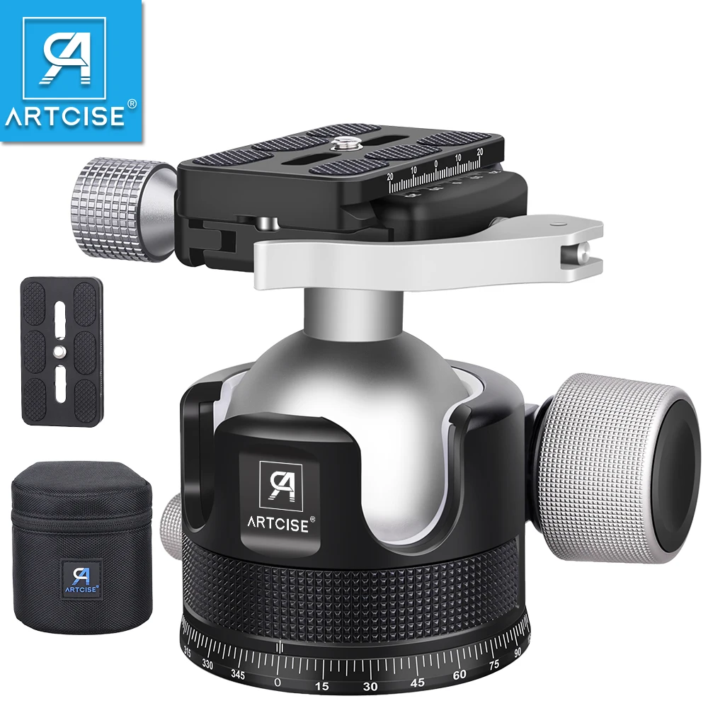 ARTCISE KB44F Heavy Duty Tripod Head All Metal CNC Low Profile Ball Head with Q.R.Plate for Monopod DSLR Camcorder Max Load 30kg