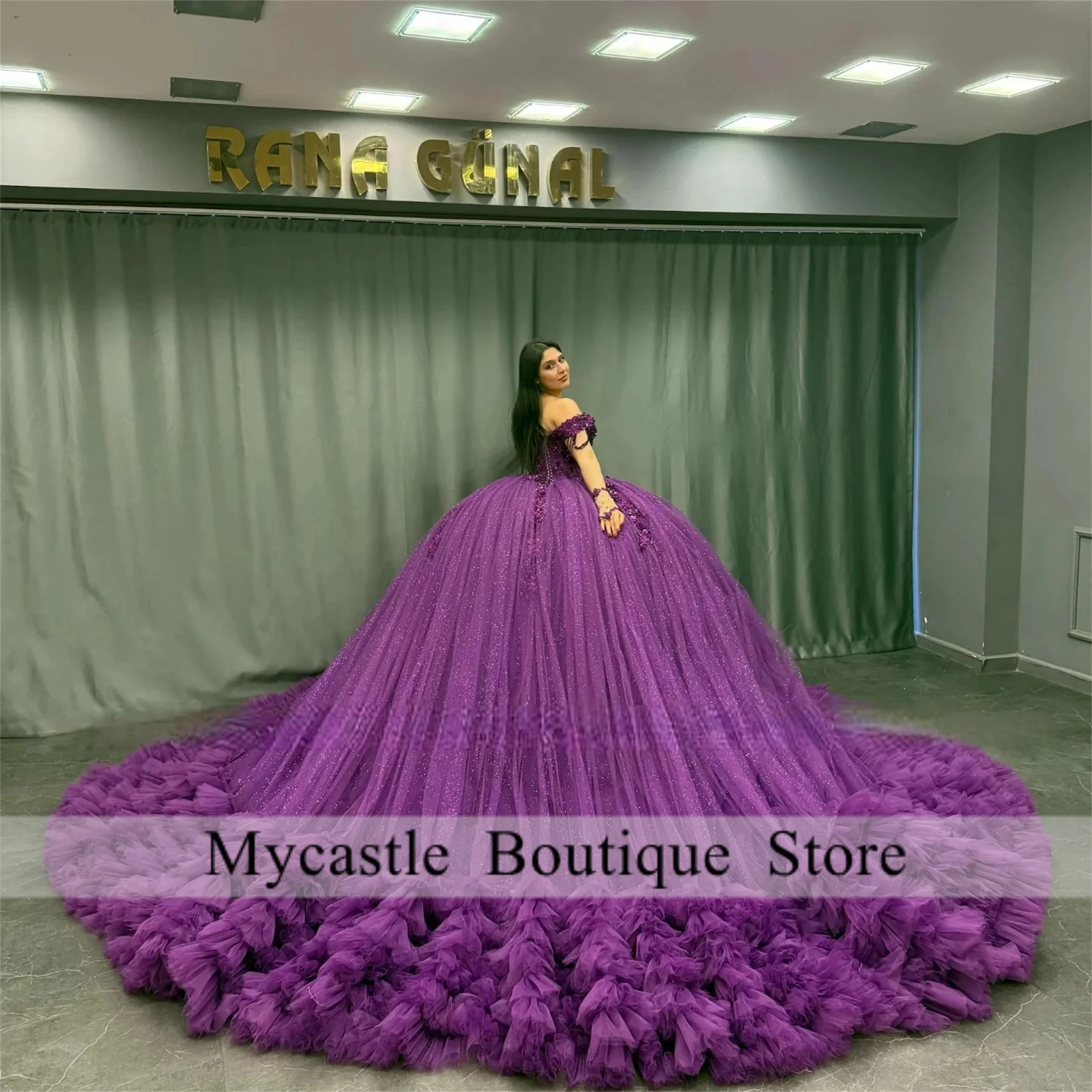 Vestido De quinceañera con volantes De tul morado, vestido De baile De manga larga 2025, vestido dulce 16, vestido De cumpleaños, Vestidos De 15 Años personalizados
