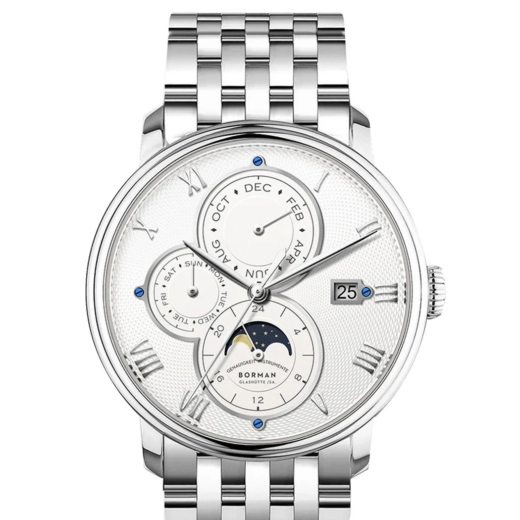 Borman Heren Automatische Horloges Luxe Heren Jurk Horloge Zelf Wind Mechanisch Horloge Mode 50M Waterdicht Saffier Maand Week