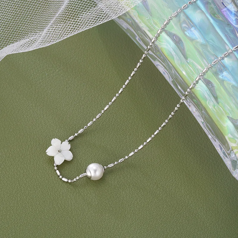 

Ожерелье из стерлингового серебра 925 пробы, элегантный простой цветок, милый прозрачный жемчуг-капелька для женщин и девочек, ювелирные изделия, подарок, дропшиппинг, оптовая продажа
