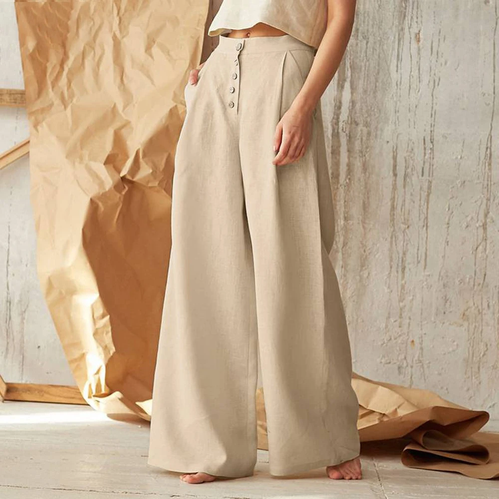 

S-5XL Size Wide Leg Pants Casual Cotton Linen Loose Women Trousers Fashion Elegant New Summer Autumn Female Pants