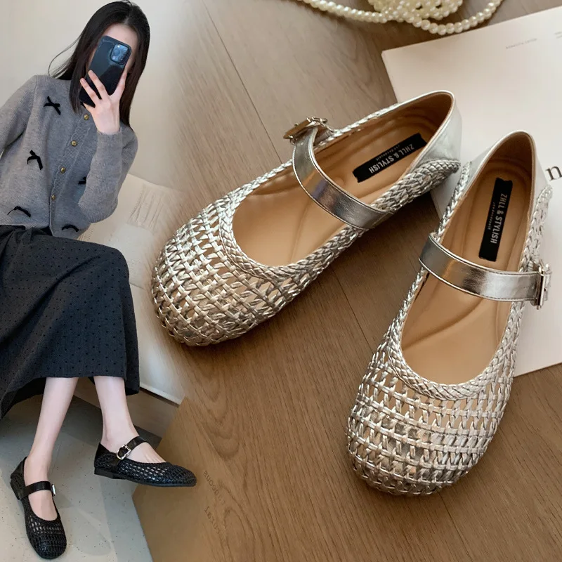 

Gold Rhinestone Mesh Mules With Chunky Heel And Square Toe Breathable SandalsDaily Wear Slip On Casual Comfortable Summer Party