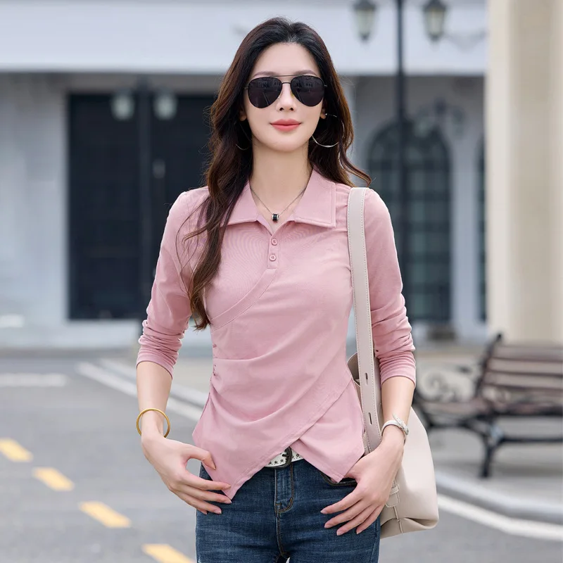 

Spring and Autumn New Women's Long Sleeve T-Shirt Polo Base Shirt Leverage Casual Women's T-Shirt Top