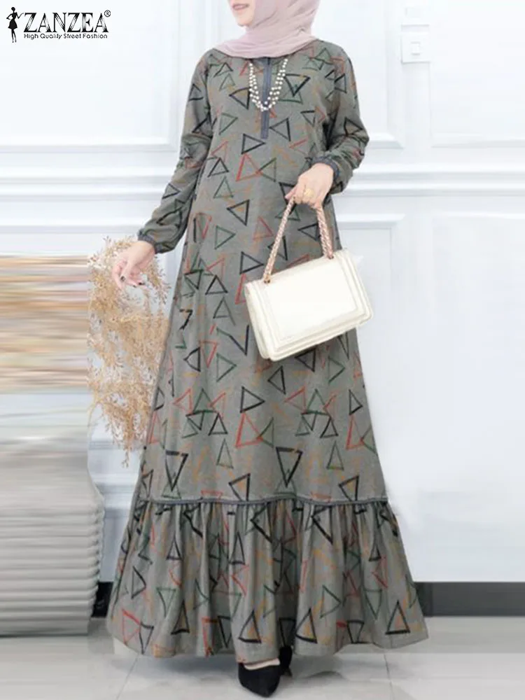 

Vintage Floral Printed Maxi Dress ZANZEA Women Long Sleeve O Neck Sundress IsIamic Hijab Vestidos Kaftan Muslim Abaya Robe Femme