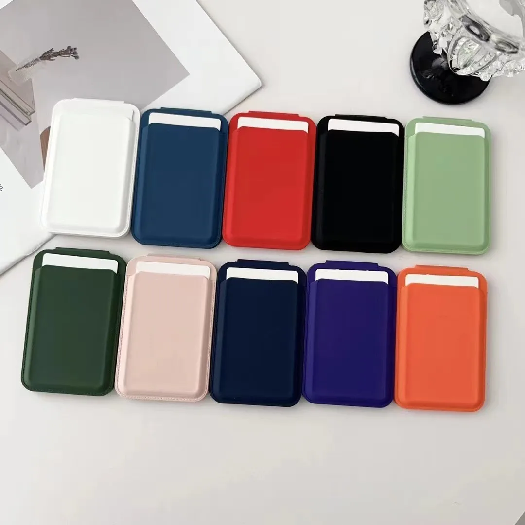 Magsafe Phone Card Holder with Mirror Makeup Silicone Card Case For iPhone 16 15 14 13 12 Pro Max Magnetic Wallet Phone Stand