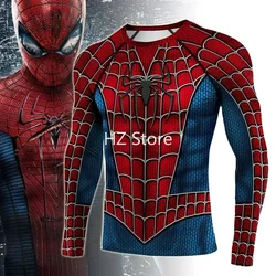 Marvel Super Hero Spider-Man Cos Suit Sports Fitness Suit T-shirt Quick Dried Round Neck Long Sleeve Tight Fit Halloween Cos