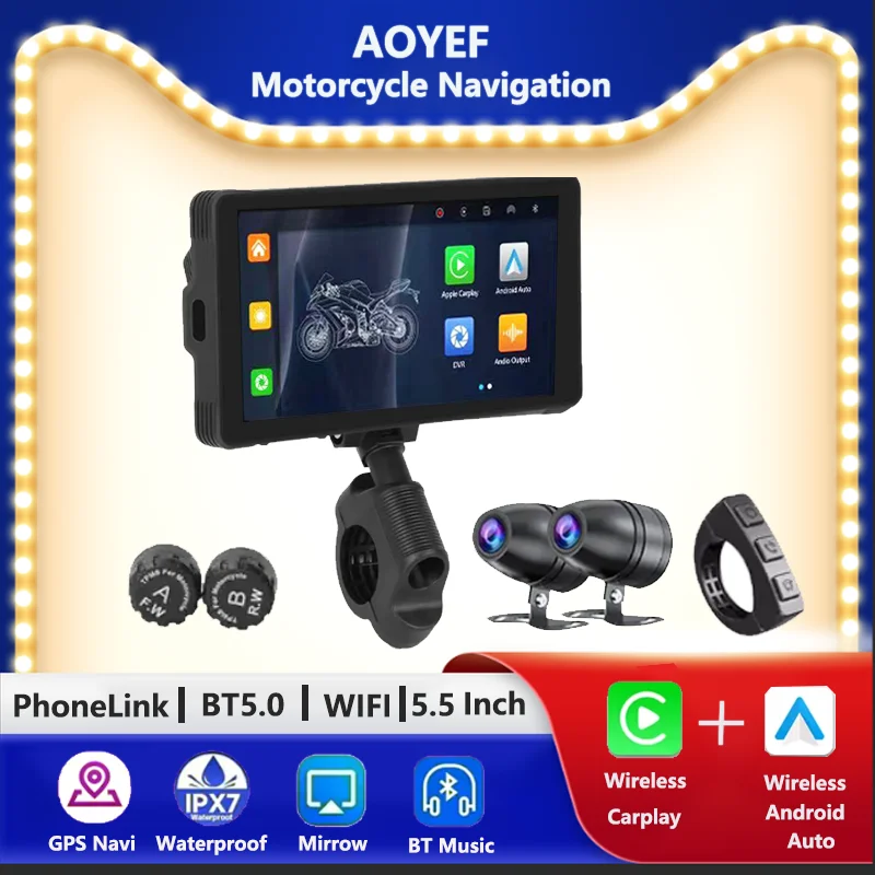 

Портативный 5,5-дюймовый IPX7 водонепроницаемый мотоциклетный GPS-навигатор Беспроводной Carplay Android Auto DVR Drive Recorder Монитор WIFI