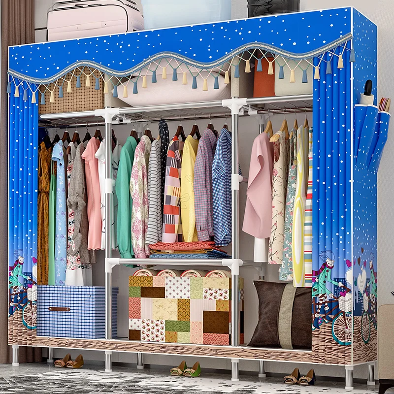 

Simple wardrobe, steel pipe, thickened reinforced fabric, wardrobe fabric, simple and modern, assembled wardrobe