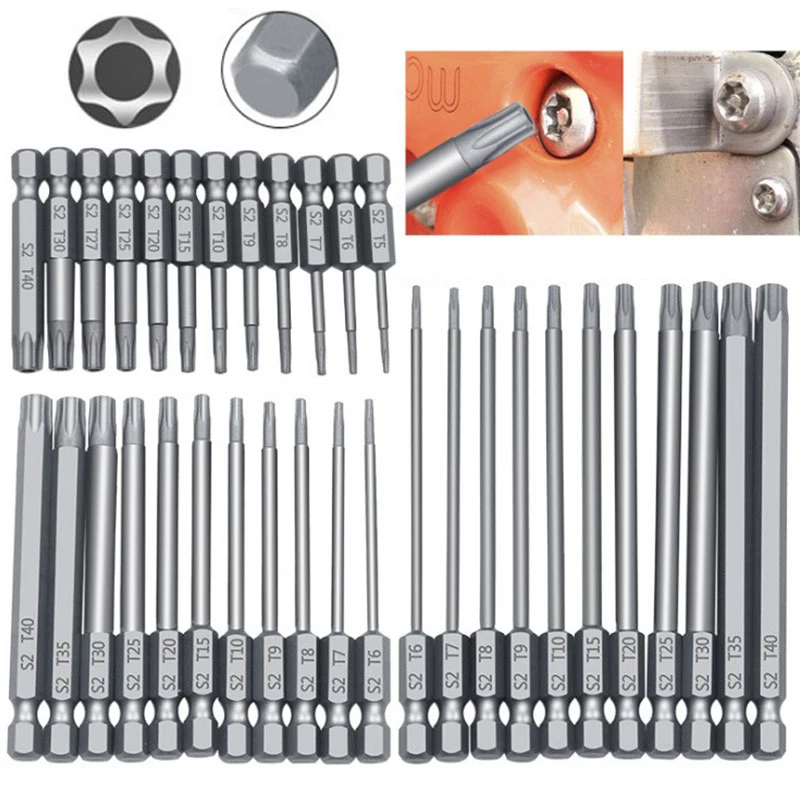 50-75-100mm Hollow Plum Blossom Extended S2 Bit Hexagon Handle Screwdriver Bit Screwdriver Tool Set